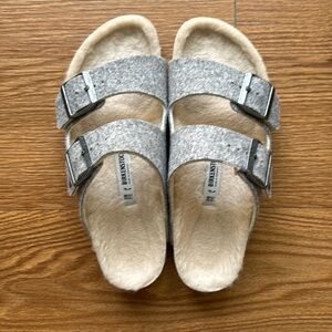 Grey fuzzy Birkenstocks